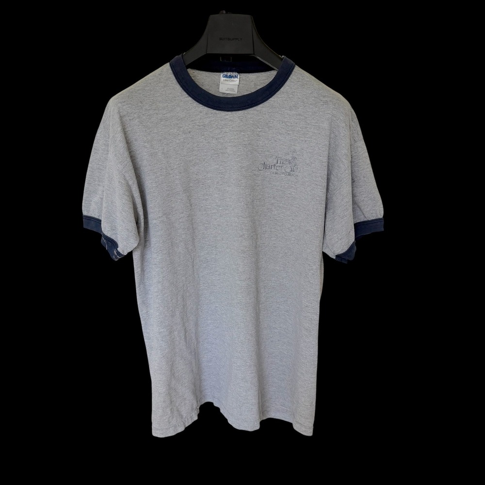 Y2K Ringer Tee Gray Navy The Charter Club Marco Island Beach Large